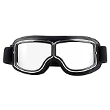 Goldyida Motorradbrille Helmbrille Retro Fliegerbrille Motorrad Motocross Goggle Winddicht Motorradbrille PU Leder Sonnenbrillen Vintage Motorräder Brille für ATV Bike Motocross (Silberne Linsen)