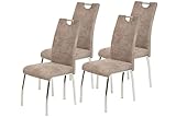 Hela Tische, 4er Set Esszimmerstuhl Küchenstuhl Susi, Mikrofaser Vinatge Beige, Metallgestell + Griff Chrom