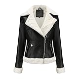 AZDEWE Kurze Kunstlederjacke für Damen, Warmer Winter-Bikermantel, Kunstlederjacke mit Schmaler Passform, Motorrad-Lederjacke