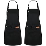 Livdouyu 2 Stück Schürze für Damen und Herren, Wasserdicht Koch Schürze mit 2 groß Taschen, Verstellbare Küchenschürze Grillschürze Arbeitsschürzen für Kochen Malen Backen Hausarbeiten (Schwarz)