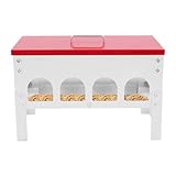 10L Hühnerfutterstation Futterautomat Hühner Hühnerfutterautomat Metall Wasserdichtem Deckel Metallfuttertrog Hühnerfutter Automat mit 10 No-Waste Ports Robuster Futterspender aus Metall (weiß + rot)