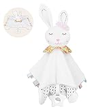Vicloon Schmusetuch, Schmusetuch Baby Hase mit Knisterfolie und Glöckchen, Weich und Waschbar Baby schmusetuch Junge mädchen,Baby Kuscheltier 28 x 27 cm-Weiß