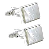 MENDEPOT Manschettenknöpfe aus Perlmutt mit Box für Herren, klassisch, weißer Stein, Hochzeit, Bräutigam, Geschenk (rechteckig)