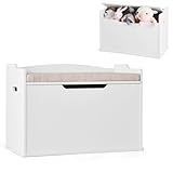 DREAMADE Spielzeugkiste mit Deckel, Kinderbank mit Kissen, Spielzeugtruhe Kindertruhe, Aufbewahrungsbox Kinder 74 x 39 x 52 cm für Kinderzimmer Spielzimmer (Weiß)