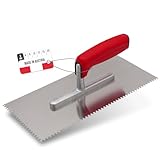 WERKFIT Profi Zahnkelle aus Edelstahl 3 mm - Glättekelle gezahnt Rostfrei - Zahnspachtel mit Softgriff - Traufel Hergestellt in Österreich 280x130mm (3x3mm)