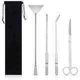 SRTSTR Edelstahl Aquarium Aquascaping Tools 4 in 1 Aquarium Werkzeug Set mit Lang Pinzette Schere Spatel Aquascape Tool Fisch Starter Kits Aquarienpflanzenkies Reinigen
