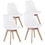 EGGREE Set von 4 Mittagessen/Bürostuhl mit Beinen aus massiver Buche, Stühle ohne Arme gepolstert Design Weiß