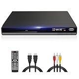 Kompakt HD DVD Player für TV HDMI AV Ausgang mit Kabel Enthalten, 1080P DVD-CD-Player mit USB Eingang, Alle Regionen Frei, Fehler Korrektur, Integriertes PAL NTSC-System (Schwarz DVD-168)