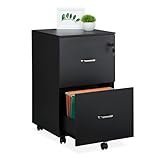 Relaxdays Rollcontainer, 2 Schubladen mit Hängeregister, HxBxT: 72 x 43 x 46 cm, abschließbarer Aktenschrank, schwarz