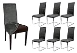 BEAUTEX Lea Stuhlhussen Sets, Samt Mikrofaser Stuhlbezug, elastische Stretch Husse, Set -Größe und Farbe wählbar (Grau 6er Set)