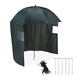 Relaxdays Angelschirm mit Seitenwand, wasserabweisend, Kippmechanismus, Erdnägel & Tragetasche, Angelschirmzelt, grün