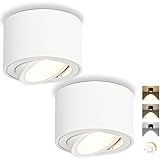 GeyouLux LED Aufbauspot Dimmbar Weiß - Extra Flach 30° Schwenkbar Ø80x50mm Deckenspots - 5W 500LM LED Modul 230V - 3000K/4000K/6500K Aufbauleuchte Aufputz Spots Aufbaustrahler Rund 2 Stück