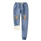 Damen-Jogginghose, Thermohose, Winter, warm, Arbeit, lässig, Fleece, bedruckt, Weihnachten, Damen, gefüttert, Damenhose, elastischer Bund, Sporthose, Blau, Small