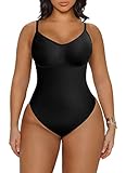 YIANNA Damen Shapewear Bodysuit Bauchweg Shaping Body Tanga Formender Shaper mit Verstellbare Träger Schwarz 5213 S / M