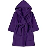 Kuschelweicher Fleece Bademantel Mädchen mit Kapuze Kinder Robe Jungen Schlafanzug Flanell Bademantel weich, flauschig, saugstark, Warm Soft Fleece Nachtwäsche mit Bindegürtel (Purple, 7-8 Years)