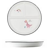 Hoshisea Geteilter Teller aus Keramik mit Unterteilung für Diät, Snacks, Picknick, Abendessen - für Erwachsene und Kinder (Rosa Dinosaurier)