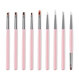 Nail Art Pinsel Set, 9pcs Nageldesign Malerei Pinsel, Professionelle Nail Art Design Pinsel, Nail Fine Liner Pinsel, Rosa