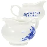 GARVALON 2 Stück Teiliges Blau weißes Keramik Gravy Boat Stilvolle Sauciere mit Unterteller Eleganter Soßenbecher für Heiße und Kalte Saucen für Küche und Restaurant