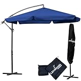 LEHMANN Alu Sonnenschirm Ø 300 cm mit ständer, groß Gartenschirm mit Kurbel, verstellbarer Kurbelschirm, Schirm Sonnenschutz, UV-Schutz, für Terrasse und Garten, wasserdicht (navyblau)