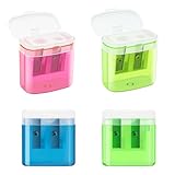 JEFURE Anspitzer Set mit Behälter - 4 Stück in 4 Farben, für dicke und dünne Stifte, mit Doppellöchern und Deckel, ideal für Kinder und Schule/Büro