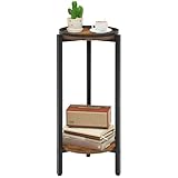 HOOBRO Beistelltisch, 2-stufiger runder Couchtisch, Sofatisch, Getränketisch, Couchtisch, für kleine Räume, Wohnzimmer, Schlafzimmer, Eingangsbereich, Flur, Vintagebraun und Schwarz EBF167BZ01