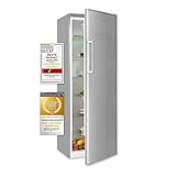 Exquisit Kühlschrank KS350-V-H-040E inoxlook | 331 l Nutzinhalt | Edelstahloptik | Freistehend | LED-Licht | Türanschlag wechselbar | Silber