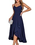 DRESSTELLS Cocktailkleid Damen Festlich Träger Hochtief Kleider für Hochzeit Dunkelblau Knielang Rüschensaum Sommerkleid Rückenfrei Curvy Elegantes Partykleid Navy L