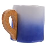 Cabilock Kaffeetasse mit Bambusgriff Thermal- Neuartige Kaffeetassen Espressotassen Tasse aus Knochenporzellan Teetassen Geschenkbecher japanische Tasse große Teetasse Keramik Blue
