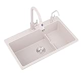 Einzelbeckenspüle, Drop-In Topmount Granitspüle, Hoch- und Niedriger Abflusssieb, mit Abflusssieb (A 68 x 46 x 22 cm)