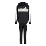 adidas Unisex Kids SEASONAL ESSENTIALS TIBERIO 3 STRIPES FLEECE TRACKSUIT, black/white/grey two, 11-12 Years