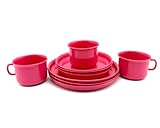Geschirr-Set für 3 Personen, Farbe fuchsia, Geschirrservice, Kaffeeservice, Plastikgeschirr, je 3x Tassen, Teller 14 cm und 18 cm Kunstoff plastik