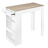 WOLTU Stehtisch Bartisch Bistrotisch, mit 1 Schublade 3 Ablagen, mit Weinregal, Küchentisch für Bar Küche Wohnzimmer Esszimmer, 100x100x50 cm, Weiß Holzoptik, BT47whe