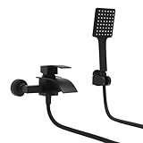 Badewannenarmatur Matt Schwarz mit Handbrause 2 Ausgängen Wasserfall Wannenarmatur Wannenarmatur Messing Wandmontage Wannenarmatur Armatur Badewanne Duschsystem Duscharmatur Set