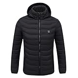 Heizjacken für Damen und Herren, unisex, ultra-warme Jacke, Übergröße, mit Kapuze, langärmelig, Reißverschluss, lässiger Wintermantel für Herren, Outdoor-Jacke, 1##Schwarz, 18