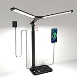 iVict Led-Schreibtischlampe, Doppelkopf, höhenverstellbar, dimmbare Nachttischlampe mit USB-Ladeanschluss, 5 Lichtmodi, Schreibtischlampen für Kinder, Touch Control zum Lesen, Basteln, Arbeiten