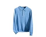 Suvoiier Herren Revers Slim Fit Pullover Herren Revers Kragen Strickpullover Business Casual Lose Dicker Pullover, eisblau, M