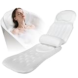 Badewannenkissen Ganzkörper 131 * 38cm,Mit Kopf Rücken Und Sitzpolster,Mit Saugnäpfebad Anti-Rutsch,Unterstützt Nacken, Rücken Und Beine,Schnelltrocknend,Badewannenmatte Mit Kissen Für Home Spa