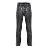 YOSUWOAI Lederhose Schwarz Herren Winter Verdickte Leder Hose mit Reißverschluss Stretch Bequem Leather Trousers Hip Hop Biker Lederhose Warm Motorrad Pants Sexy Winter PU Leggings