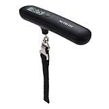 NUTRI FIT Digitale Gepäckwaage Travel Kofferwaage Hängewaage aus ABS, LCD-Anzeige Gewichtssperre Tara-Funktion bis 110lb/50 kg Kapazität, 2xAAA Batterien-Schwarz