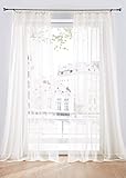 DecoHome | Gardinen Store Voile Vorhang mit Kräuselband, transparent Creme, in verschiedenen Größen | 300 x 245 cm