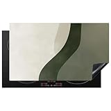 KitchenYeah© Herdabdeckplatte 90x52 cm Einteilig Abdeckplatten Cerankochfeld Abdeckung Ceranfeld Herdplattenabdeckung Induktionsmatte Japandi - Grün - Abstrakt - Modern