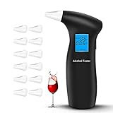 RUTIDA Alkoholtester, Alkoholmessgeräte Polizeigenau mit 12 Mundstücken, Professioneller Alkohol Tester Promillemessgerät mit Digitaler LCD-Anzeige und Halbleiter Sensorik