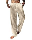 YAOBAOLE Leinenhosen Herren Lang Strandhose Herren Lang Herbst Hose Herren Lang Universal Fit Khaki L