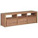 Gecheer TV-Schrank mit 3 Fächern und 3 Schubladen Lowboard Fernsehschrank Fernsehtisch Stereoschrank TV-Tisch TV-Möbel Schrank für Wohnzimmer, Massivholz Teak Natur 120×30×40 cm