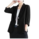 Generisch Damen Blazer Leinen Baumwolle und Leinen Jacke dünne Oberbekleidung Frühling und Sommer locker lässig einfarbig Revers langärmelige Schnalle Blazer Anzug Leichter Blazers