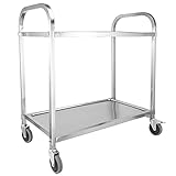 Catetrolley Servierwagen aus Edelstahl mit feststellbaren Rädern für Küche, Aufbewahrungsregal, 2 Etagen, Rollwagen für Hotel/Restaurant/Gehöft (95 x 50 x 95 cm)