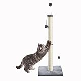 Kratzsäule für Katzen,Kratzbaum für Katzen 97cm Kratzsäule XXL Natural Sisal Seil Pole mit hängendem Ball, weicher Plüsch,Scratching Post