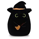 Yamepuia Halloween Kuscheltier - Schwarze Katze Plüschtier,20cm Katzen Kuscheltier Spielzeug mit Hut,Halloween Deko Geschenk für Kinder Jungen Mädchen