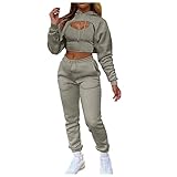 AEftrior Damen Yoga Set Sport Crop Top und Leggings Nahtlose Sportanzug Trainingsanzug Gym 2 Teilig Outfit für Studentin, Grau, XXL