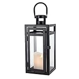 TRIROCKS Dekorative Edelstahl Laterne 30 cm Hoch Metall Kerzenhalter Mit Klaren Glasscheiben Für Heimdekoration Wohnzimmer Partys Tischplatte Drinnen Draußen (Schwarz)